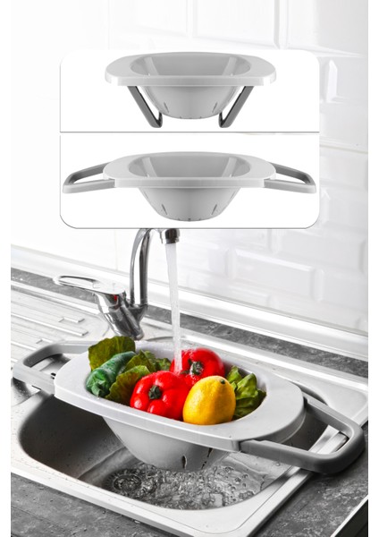 Kitchen Life Katlanabilir Lavabo Süzgeci - Evye Üstüne Asılabilen Kollu Süzgeç