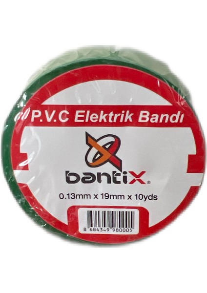 Elektrik Bandı 10 Adet 19 mm x 10 Yds Yeşil Elektrik Izole Bandı 10'lu Paket