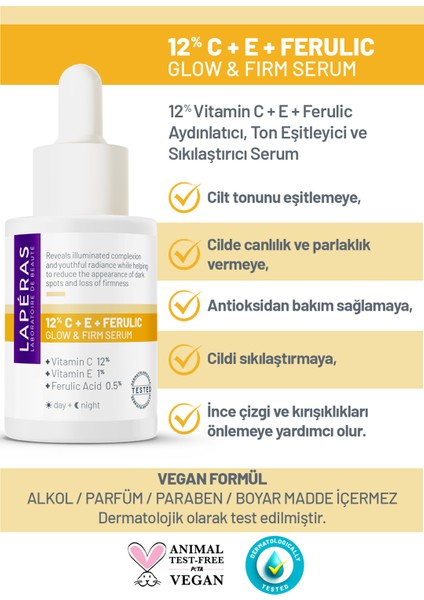 C Vitamini 12% C E Ferulic Aydınlatıcı Sıkılaştırıcı Ton Eşitleyici Vitaminli Yüz Cilt Serumu