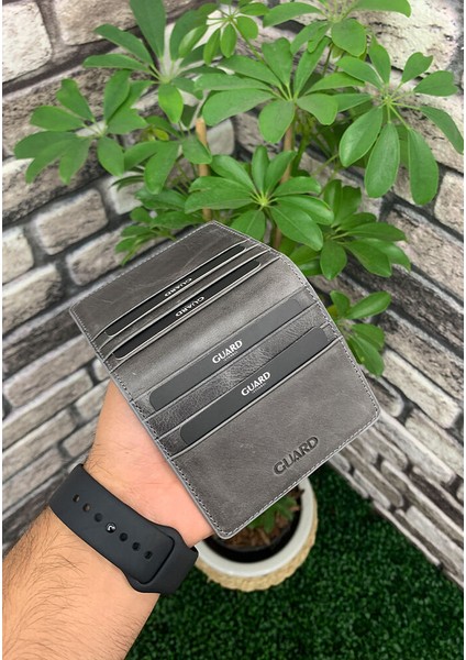 Antik Gri Patlı Tasarım Deri Kartlık - GRD2403XW22439