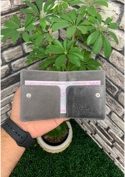 Antik Gri Patlı Tasarım Deri Kartlık - GRD2403XW22439
