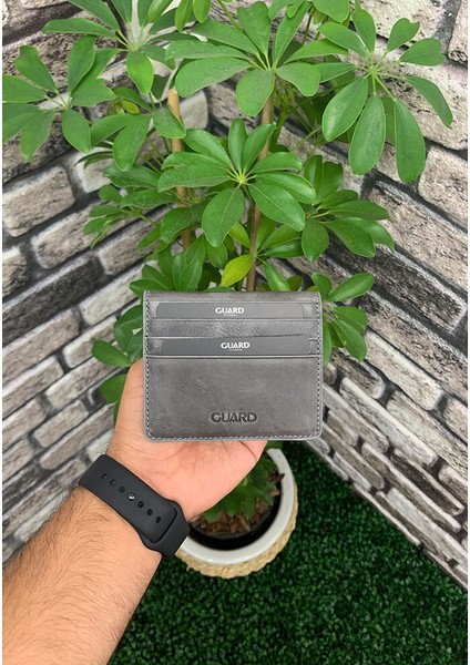Antik Gri Patlı Tasarım Deri Kartlık - GRD2403XW22439