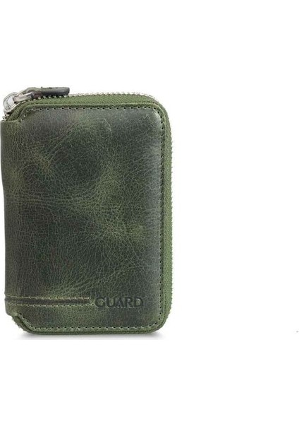 Fermuarlı Antik Yeşil Deri Mini Cüzdan - GRD2403XW22441