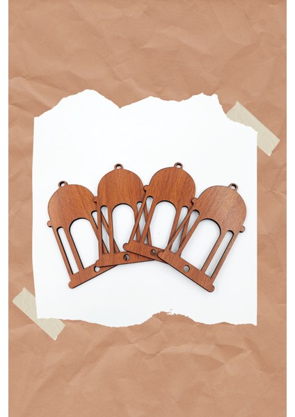 Ahşap Fener Lamba Figür Kandil Sembol Dekoratif Süs Light Duvar Desen Lamp Simge Ceviz x 4 Adet