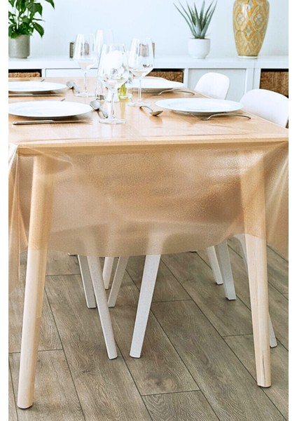 Sarı Simli Şeffaf Muşamba Masa Örtüsü-0,20 mm Kalınlık- Farklı Ölçülerde