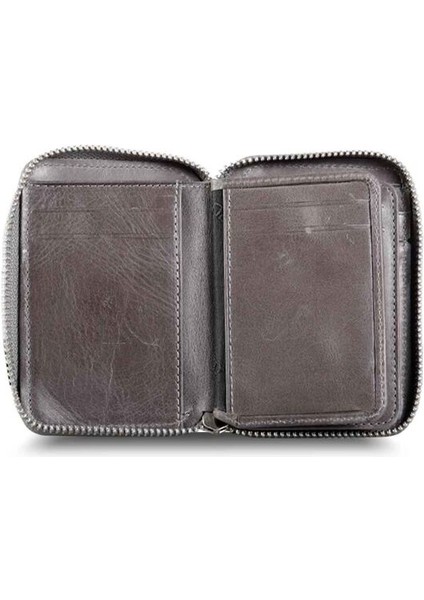 Fermuarlı Antik Gri Deri Mini Cüzdan - GRD2403XW22202