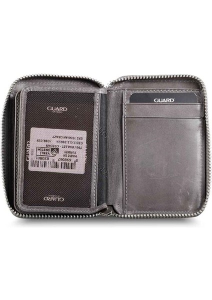 Fermuarlı Antik Gri Deri Mini Cüzdan - GRD2403XW22202