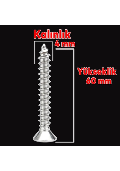 Sunta Vidası 4X60 Paket 200 Adet Sivri Uçlu Ahşap Tahta Ağaç Mobilya Ayak Kulp Vidası