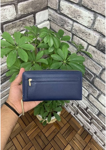 Mat Lacivert Fermuarlı ve Deri Patlı El Portföyü - GRD2403XW22286