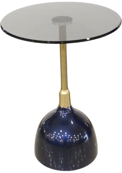 Metal Yuvarlak Yan Sehpa Lacivert Gold Ayak