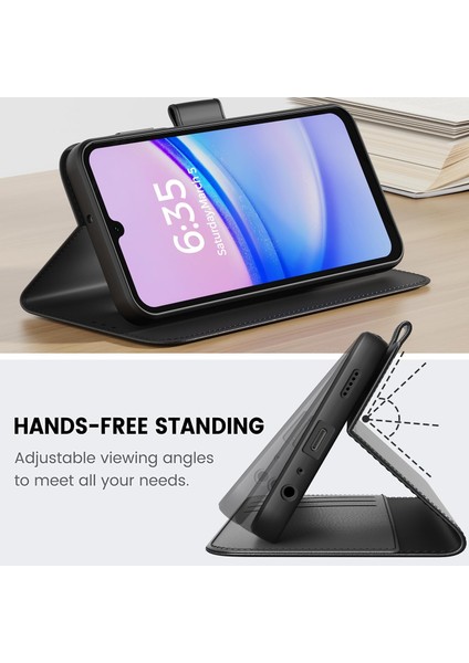 Samsung Galaxy A15 Kılıf 360 Tam Kaplar Deri Dokulu Kapaklı Cüzdan Standlı Kartvizitli Kapak