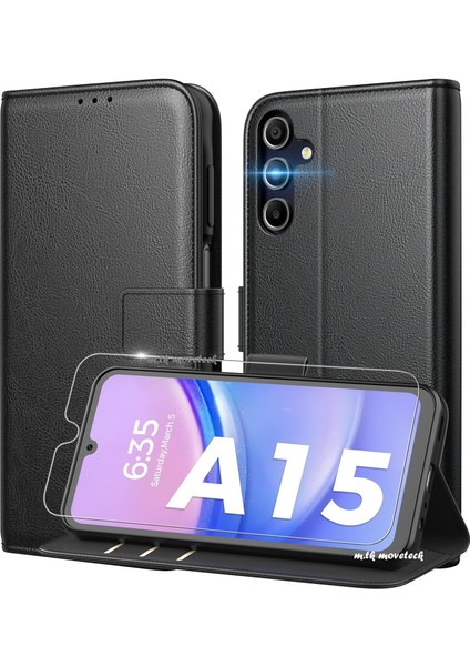 Samsung Galaxy A15 Kılıf 360 Tam Kaplar Deri Dokulu Kapaklı Cüzdan Standlı Kartvizitli Kapak
