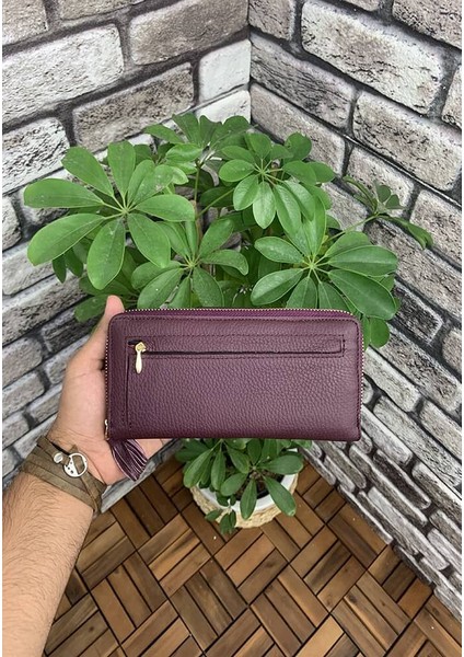 Bordo Mat Fermuarlı ve Deri Patlı El Portföyü - GRD2403XW22283 fırsatları