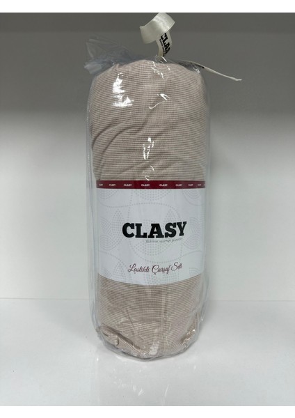 Ranforce Lastikli Çarşaf Seti Çift Kişilik Çizgili Sütlü Kahve