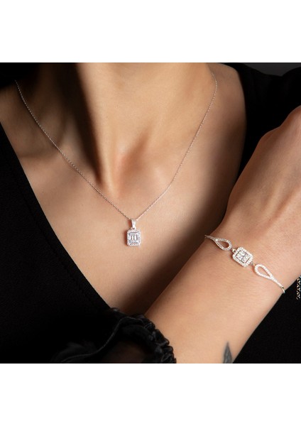 Kadın Baget Model 925 Ayar Gümüş Kolye Bileklik Set