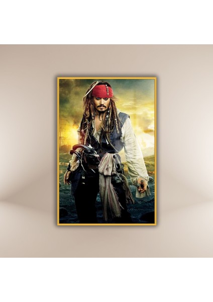 Metal Çerçeveli Cam Tablo Karayip Korsanları Jack Sparrow