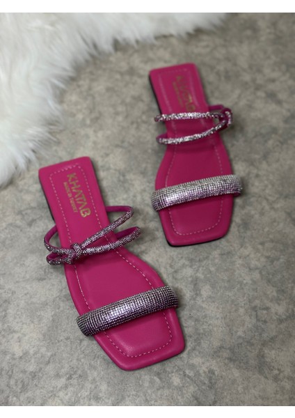 Günlük Kadın Terlik Tek Bantlıtaşlı Alçak Topuklu Küt Burunlu Rahat Taban Hafif 09