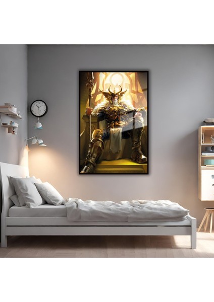 Metal Çerçeveli Temperli Cam Tablo Film Karakteri Odin Portresi