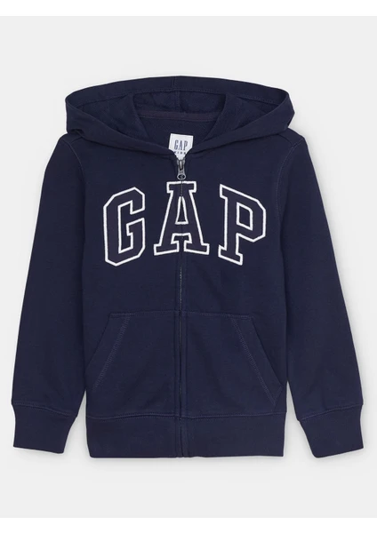 Erkek Çocuk Lacivert Gap Logo Fermuarlı Fransız Havlu Kumaş Sweatshirt