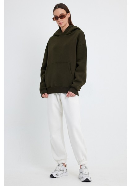 Haki Hoodie, Oversize Hoodie, Kadın Hoodie