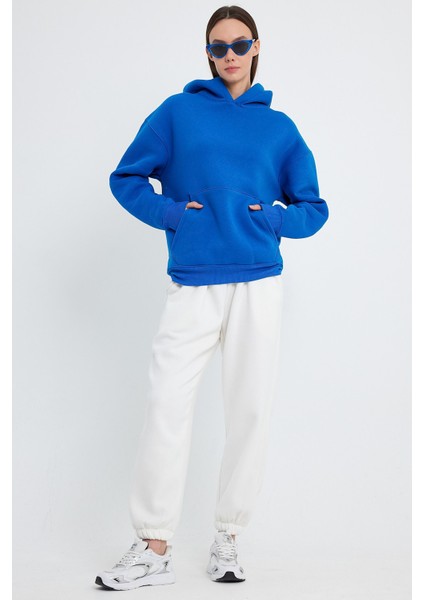 Saks Mavi Hoodie, Oversize Hoodie, Kadın Hoodie, Kanguru Cepli Kapüşonlu