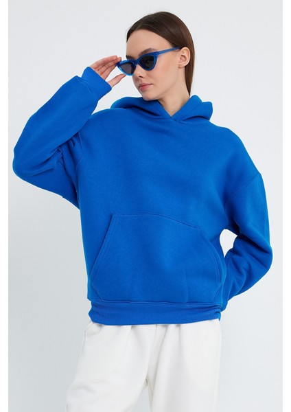 Saks Mavi Hoodie, Oversize Hoodie, Kadın Hoodie, Kanguru Cepli Kapüşonlu fiyatları