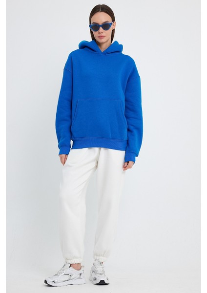 Saks Mavi Hoodie, Oversize Hoodie, Kadın Hoodie, Kanguru Cepli Kapüşonlu indirimleri