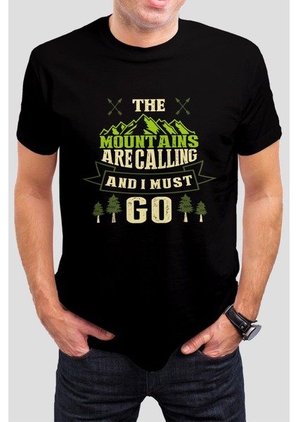 Mountains Baskılı Siyah Unisex T-Shirt