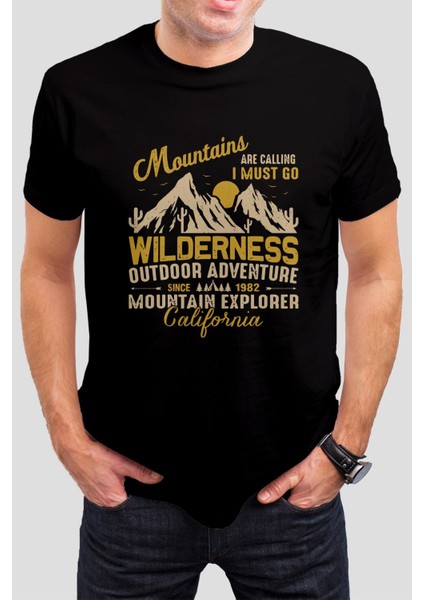 Mountains Baskılı Siyah Unisex T-Shirt