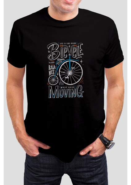 Bicycle Baskılı Siyah Unisex T-Shirt