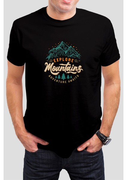 Mountains Baskılı Siyah Unisex T-Shirt