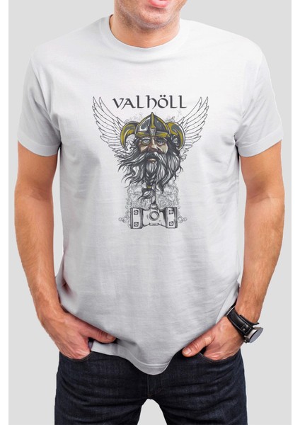 Valhalla Baskılı Beyaz Unisex T-Shirt