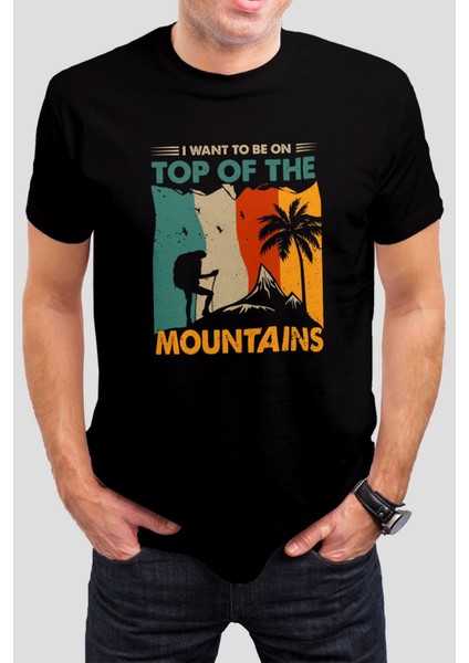 Mountains Baskılı Siyah Unisex T-Shirt