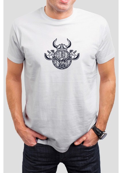 Vikings Baskılı Beyaz Unisex T-Shirt