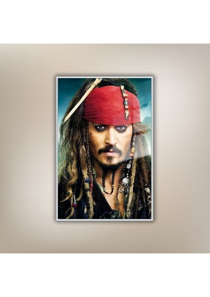 Metal Çerçeveli Temperli Cam Tablo Captain Jack Sparrow