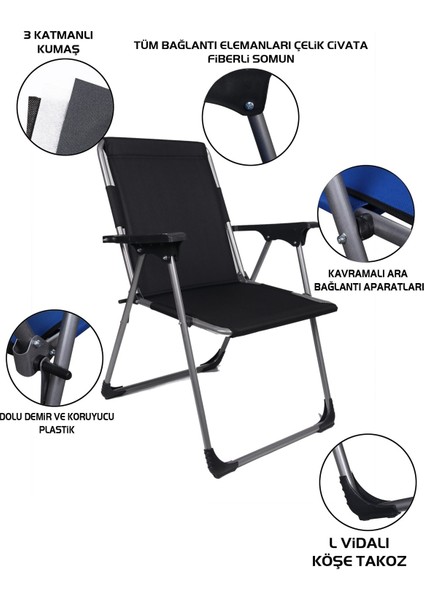 Tekno Trust 4,5 - 6 kg Katlanır Kamp ve Piknik Sandalye Tekli Tek Kişilik Metal Katlanabilir Siyah