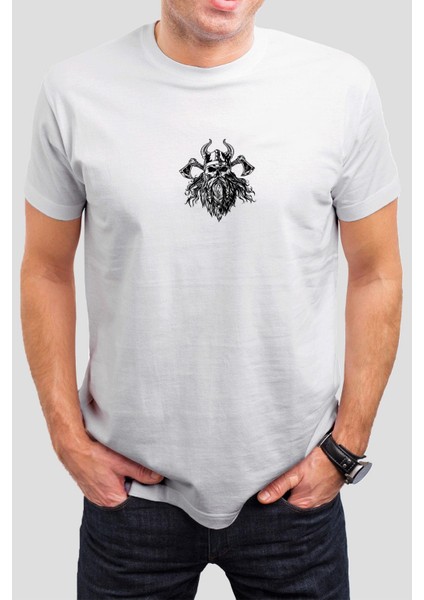 Viking Baskılı Beyaz Unisex T-Shirt