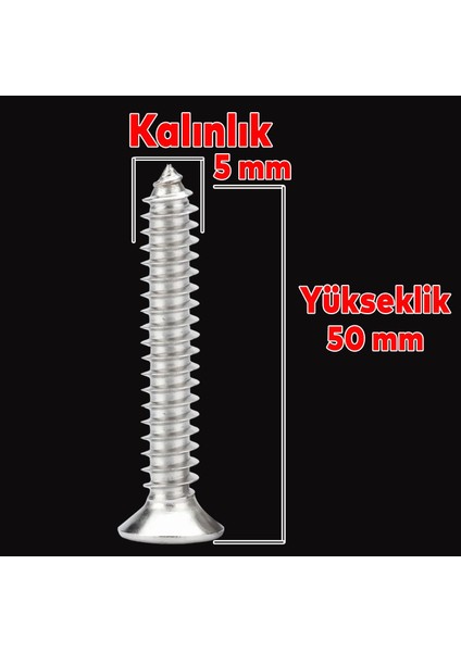 Sunta Vidası 5X50 Paket 200 Adet Sivri Uçlu Ahşap Tahta Ağaç Mobilya Ayak Kulp Vidası