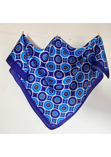 Mavi Fular Bandana Hediyelik Nazar Boncuğu Desenli