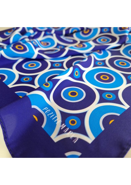 Mavi Fular Bandana Hediyelik Nazar Boncuğu Desenli