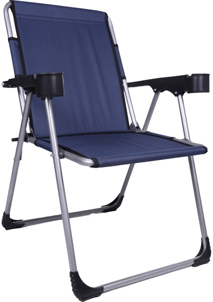 Tekno Trust Metal 140 kg Taşima Kapasiteli Lüks Bardaklıklı Kamp & Piknik Sandalyesi Lacivert 3 - 6 kg Tek Kişi