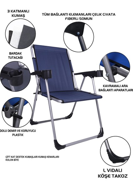 Tekno Trust Metal 140 kg Taşima Kapasiteli Lüks Bardaklıklı Kamp & Piknik Sandalyesi Lacivert 3 - 6 kg Tek Kişi fiyatları