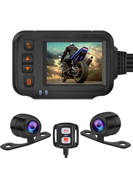 Motosiklet Araç Sı, 2 Inç IPS Ekran 1080P + 720P Çift Ahd Bisiklet Dashcam G-Sensor Park Modu Sürüş Kaydedici Siyah (Yurt Dışından)