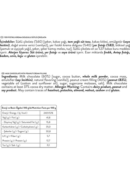 Yer Fıstıklı Krema Dolgulu Sütlü Çikolata 240G