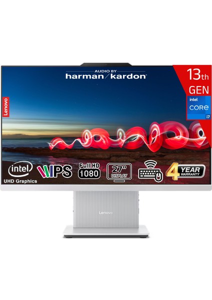 Ideacentre Aıo 27IRH9 Intel Core I7 13620H 64GB Ddr5 1tb SSD Intel UHD Graphics WIN11 Pro 27 IPS Fhd Kablosuz Klavye+Mouse F0HM0048TR-641W Beyaz All In One Bilgisayar