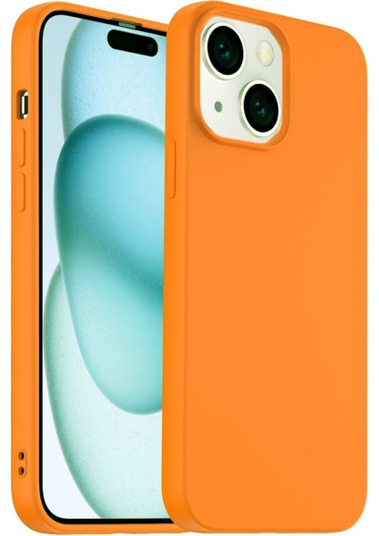 Apple iPhone 15 Plus Kılıf Kadife Lansman Soft Yumuşak Silikon Kamera Korumalı Kapak Orange