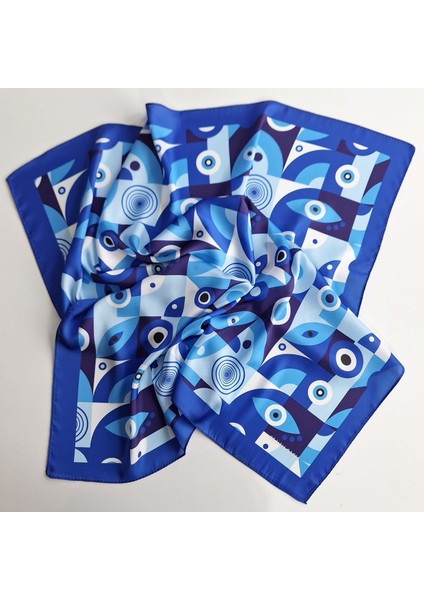 Hediyelik Mavi Fular Bandana Modern Göz Desenli modelleri