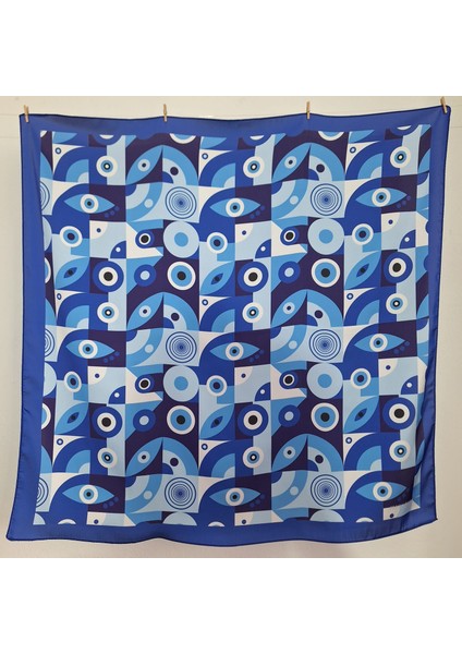 Hediyelik Mavi Fular Bandana Modern Göz Desenli fırsatları