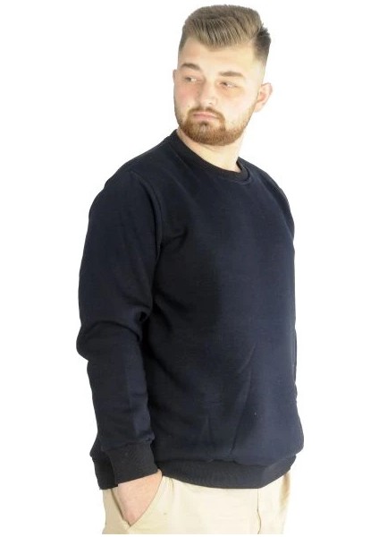 Erkek Sweatshirt Bisiklet Yaka Basic 20131 Lacivert