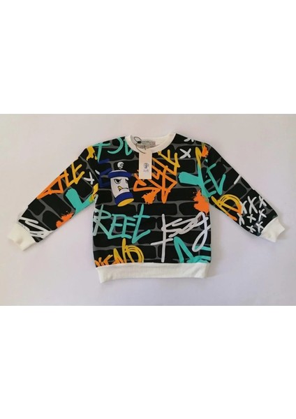 5-14 Yaş Erkek Çocuk Sweat-Shirt Baskılı Siyah 5-6 Yaş Siyah - Baskılı